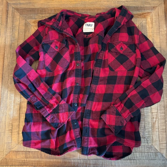 TNA hooded plaid flannel - Picture 1 of 3